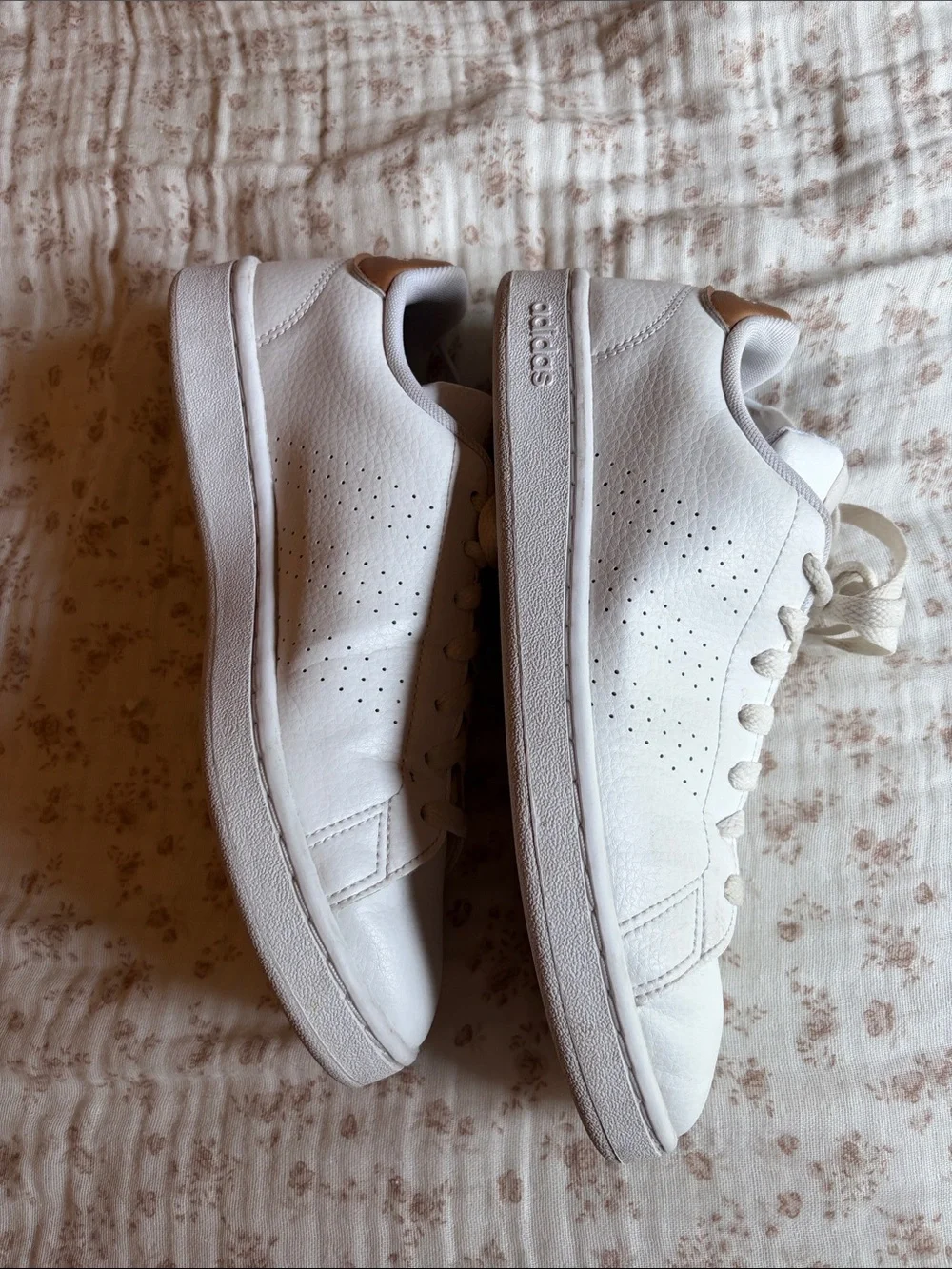 adidas White Leather Low-Top Sneakers with Subtle Gold Logo